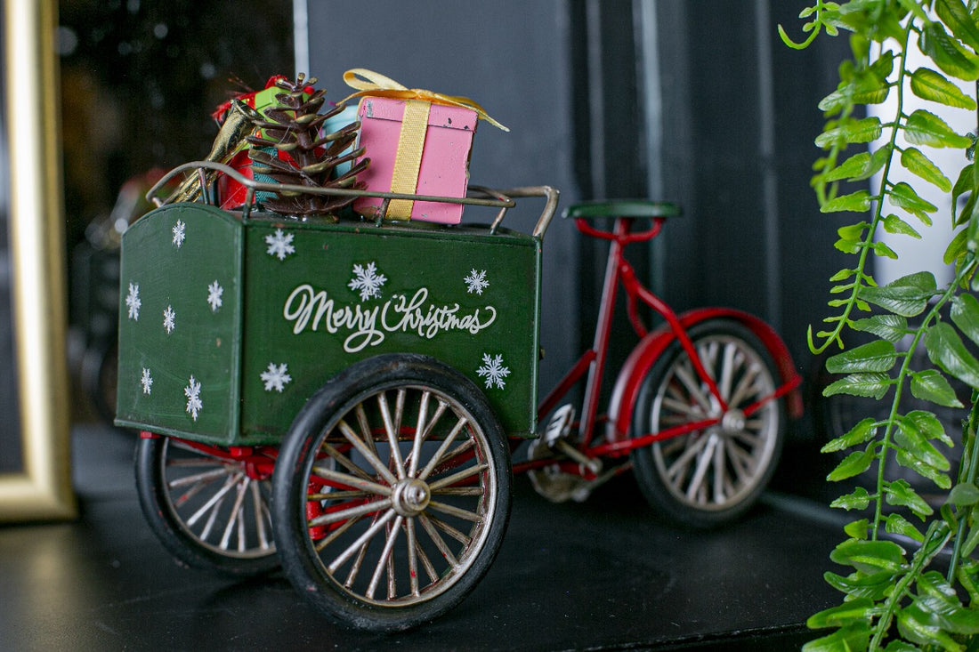 The Elf Hut Triciclo Verde con Regalos