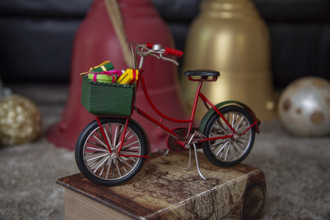 The Elf Hut Bici Roja Canasta Verde Juguetes