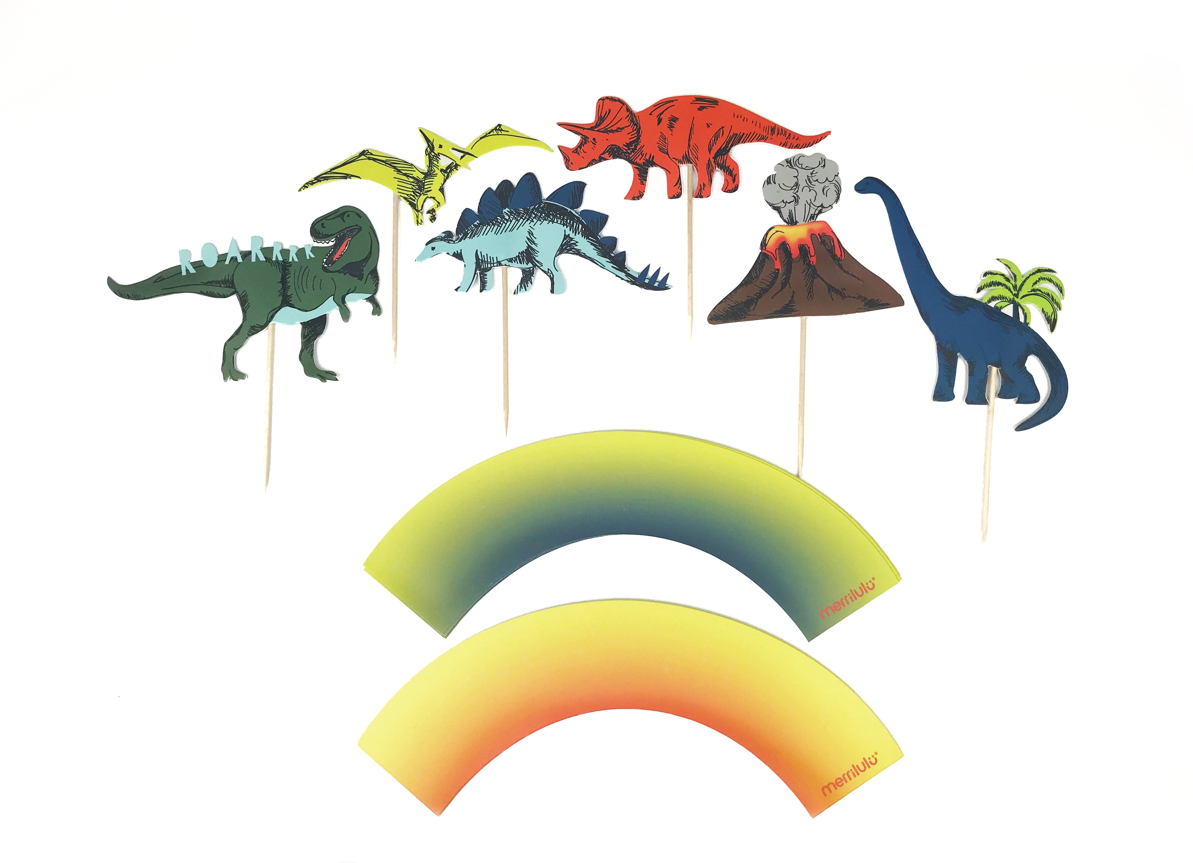 Cupcake Topper y Wrappers Dinosaurios (24 piezas)