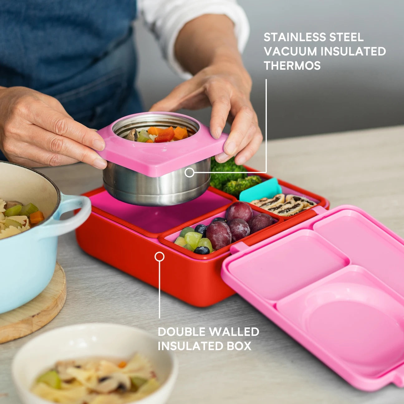 Lonchera Térmica Omiebox Bento Box con Aislamiento Térmico Rosa