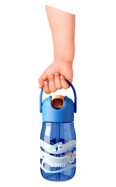 Botella Zoku Tritán 415 ml con Popote Kids Tiburón