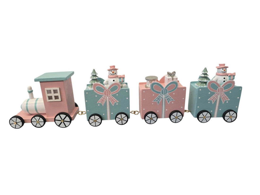 The Elf Hut Tren Rosa Azul  Copo de Nieve
