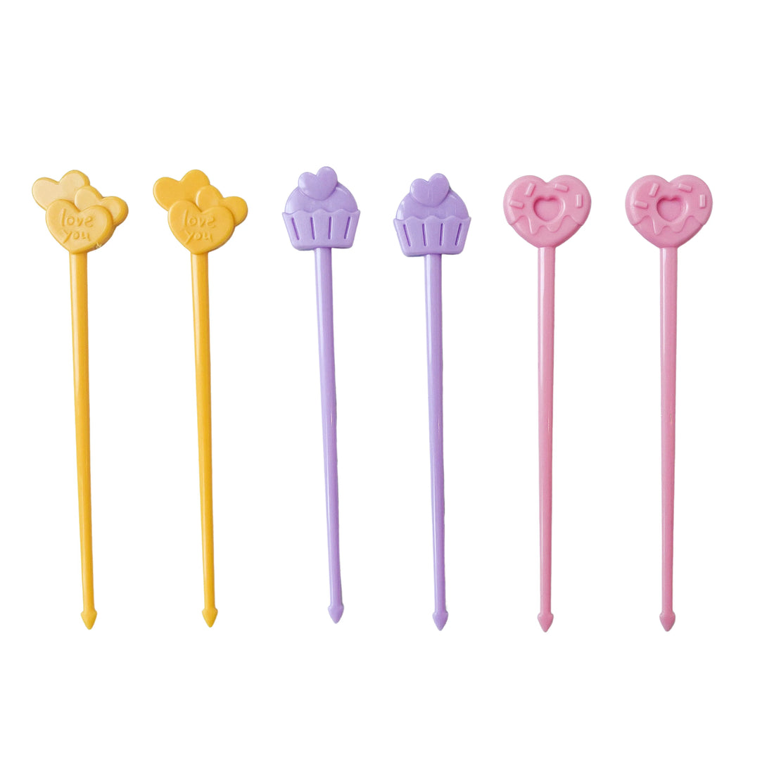 9 Palillos Brocheta Pink Heart Pastel