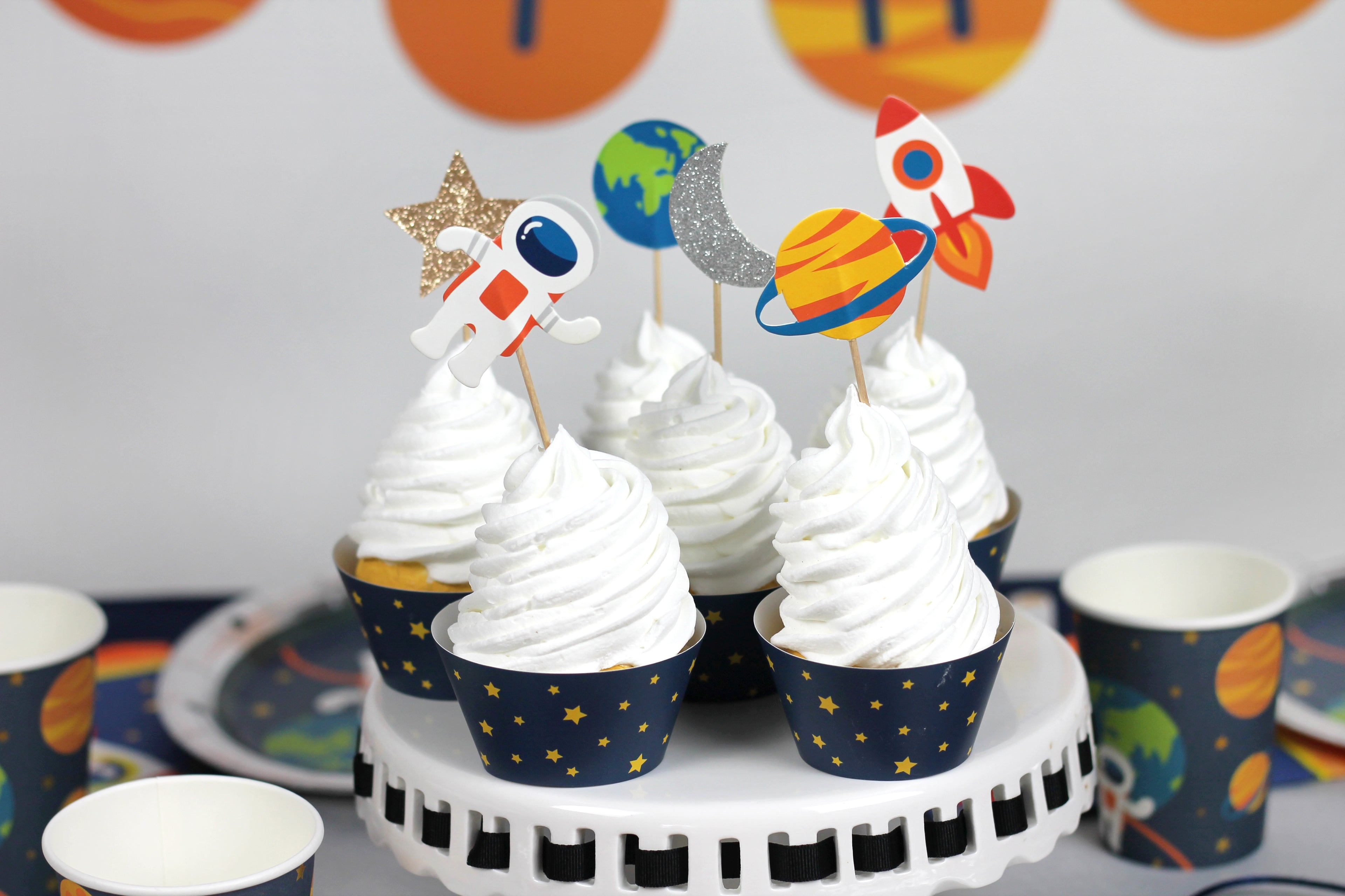 Cupcake Topper y Wrappers Espacio (24 piezas)