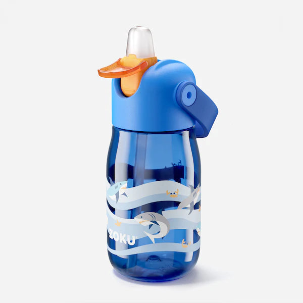 Botella Zoku Tritán 415 ml con Popote Kids Tiburón