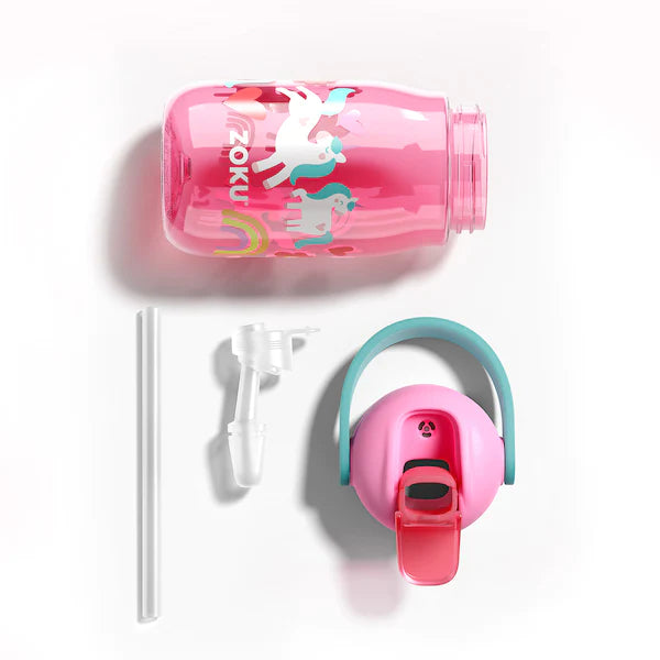 Botella Zoku Tritán 415 ml con popote Kids Unicornio
