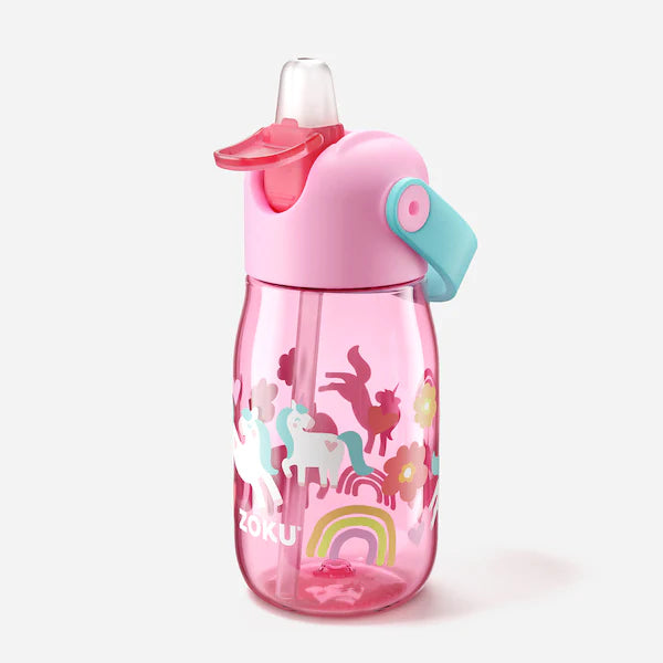 Botella Zoku Tritán 415 ml con popote Kids Unicornio