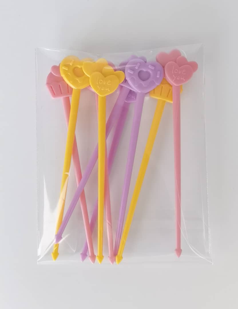 9 Palillos Brocheta Pink Heart Pastel
